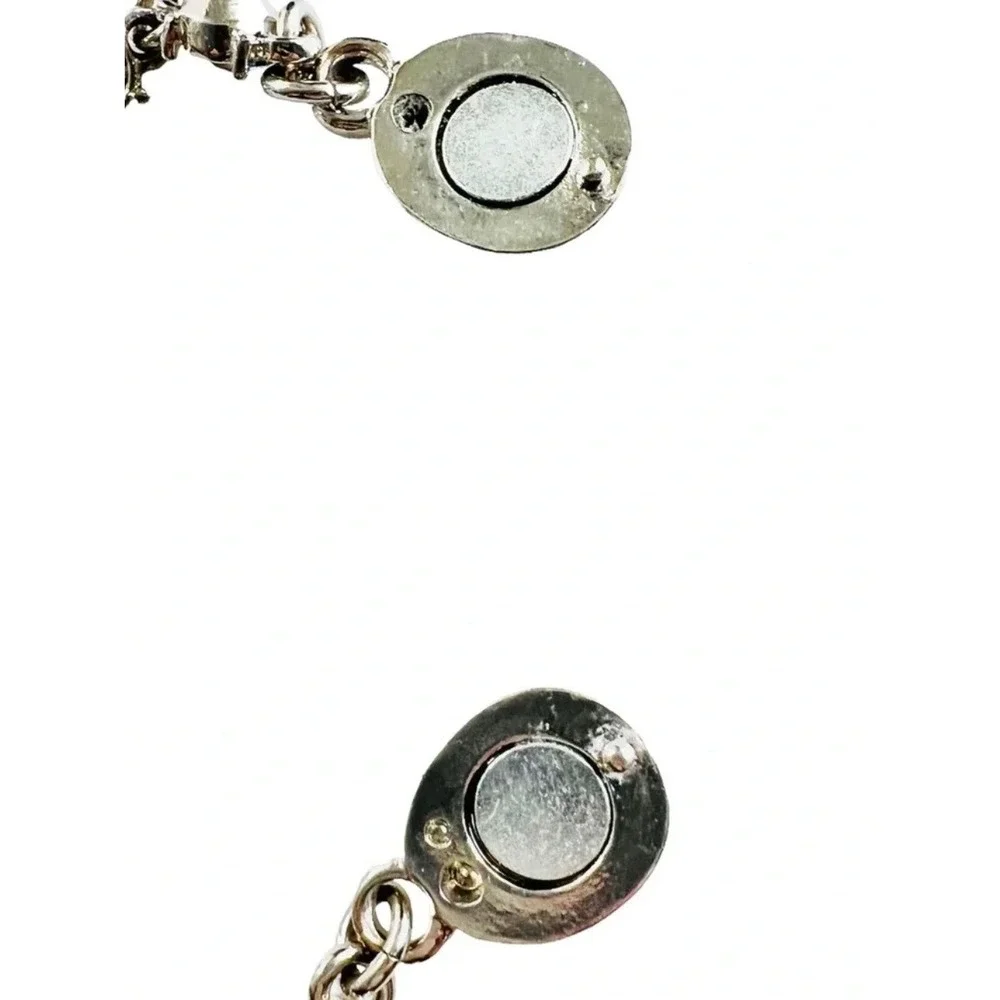 Chico's Silver Tone Clear Crystal Magnetic Clasp Link Bracelet 8 Inch